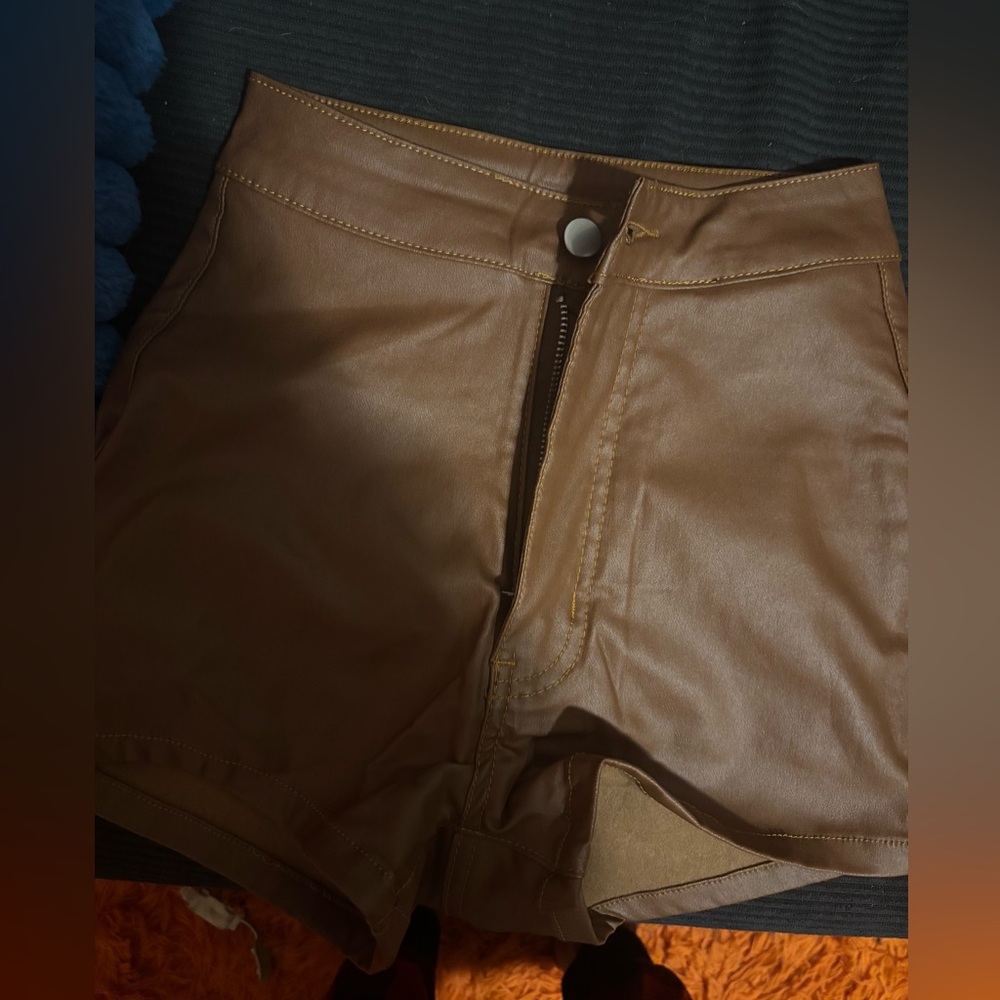 Brown leather shorts